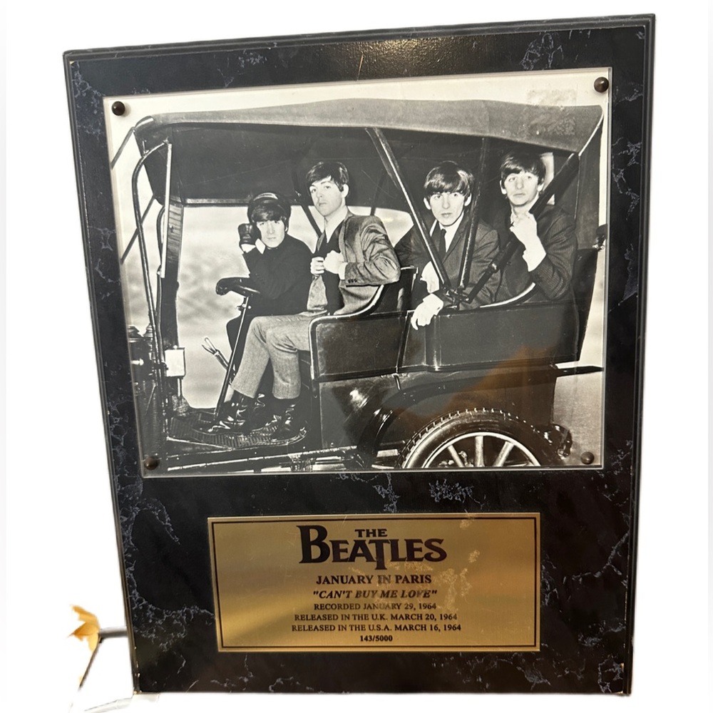 Vintage The Beatles January In Paris “Can’t Buy Me Love” Plaque.